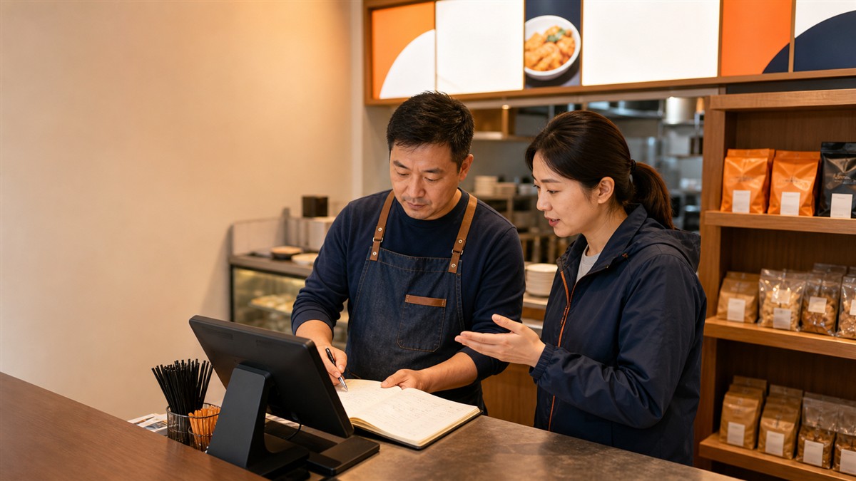 武汉小店老板对照纸质账本和收银系统检查订单与库存